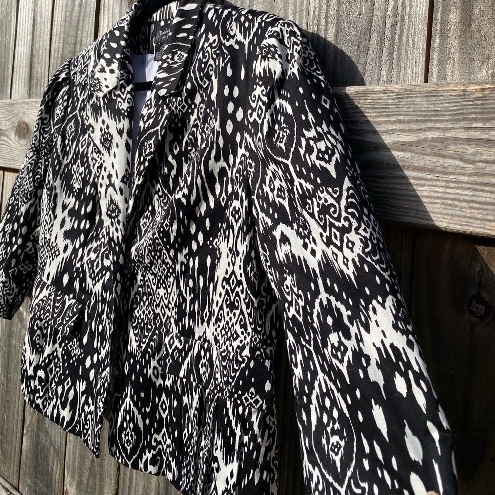 Katherine New York Black and White Women's Summer blazer crop sleeve - Sz L - Picture 4 of 11